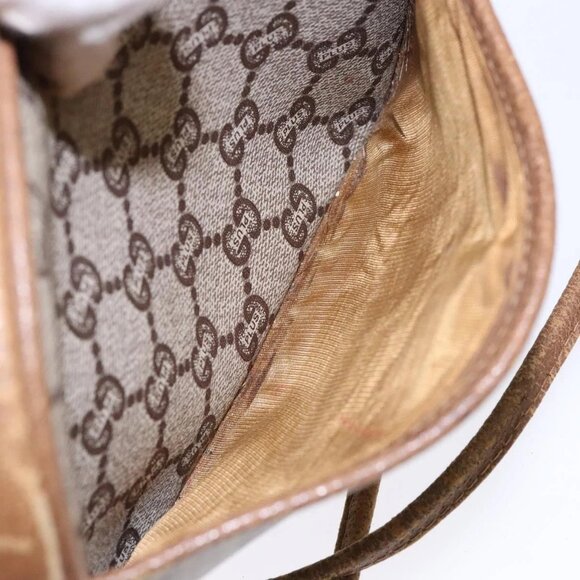 GUCCI GG Plus Supreme Shoulder Bag PVC Beige Auth